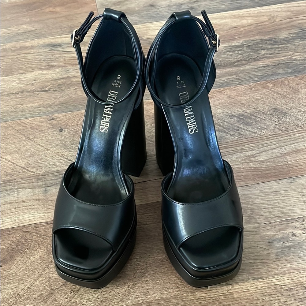Dream Pairs Black Platform Heels with Ankle Straps